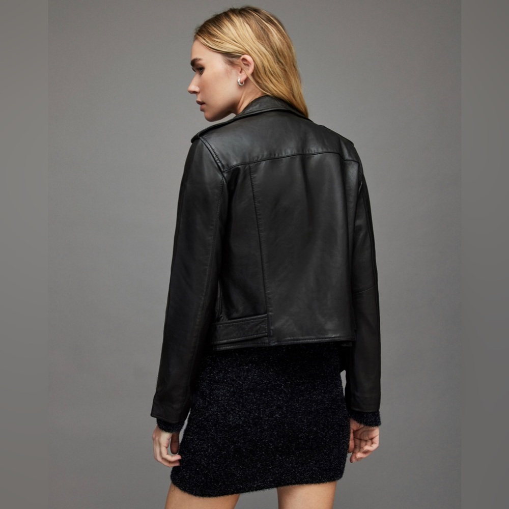 Allsaints Balfern Black leather biker jacket size 2 - Picture 3 of 7